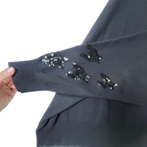 Karl Lagerfeld Paris Black Sequin Bird Sweater XL Knit Embellished Pullover - Picture 7 of 13